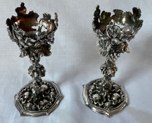 Early Victorian Pair of Naturalistic Comport Stands with Etched Glass Dishes. Elkington & Co. 1847.