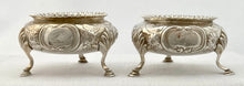 Victorian Pair of Crested Silver Salts. London 1856 Henry Holland. 6 troy ounces.