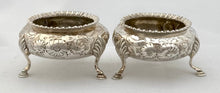 Victorian Pair of Crested Silver Salts. London 1856 Henry Holland. 6 troy ounces.