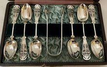 Aesthetic Movement Cased Set of Silver Plated Teaspoons & Sugar Tongs.