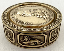 Early 19th Century Admiral Lord Nelson Circular Brass Snuff Box with Battle Honours.