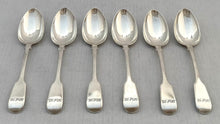 William IV Six Silver Teaspoons. London 1833 William Theobalds. 3.9 troy ounces.