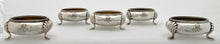 Late Victorian Set of Five Silver Plated Salts with Monogram of Alfred de Rothschild.