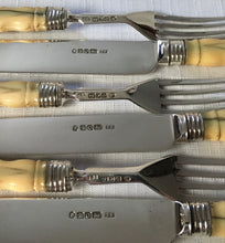 Early Victorian cased set of silver and ivory dessert knives and forks for six. Sheffield 1846 Thomas Sansom