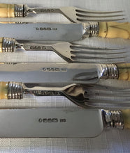 Early Victorian cased set of silver and ivory dessert knives and forks for six. Sheffield 1846 Thomas Sansom