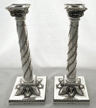 Victorian Pair of Silver Plated Neoclassical Candlesticks. Elkington & Co 1891.