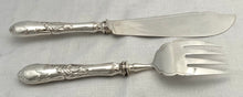 Victorian Walnut Cased Silver Fish Servers. Sheffield 1881 Harrison Brothers & Howson.