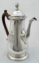 Georgian,  George III, Silver Armorial Coffee Pot. London 1763 William Grundy. 16 troy ounces.