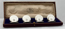 George V Cased Set of Crested Silver Place Card Holders. Chester 1913 Goldsmiths & Silversmiths Co. 3.3 troy ounces.