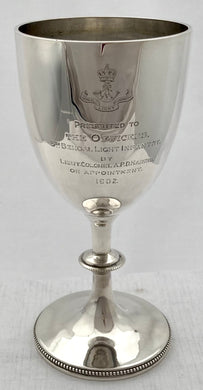 Edwardian Silver Regimental Goblet for The 5th Bengal Light Infantry. London 1902 Goldsmiths & Silversmiths Company. 6.6 troy ounces.