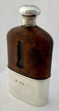 Victorian Silver and Leather Glass Hip Flask. London 1886 Moritz Wolfsky.
