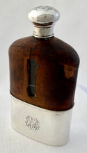 Victorian Silver and Leather Glass Hip Flask. London 1886 Moritz Wolfsky.