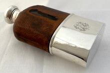 Victorian Silver and Leather Glass Hip Flask. London 1886 Moritz Wolfsky.