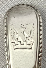 Georgian, George III, Eight Silver Dessert Spoons Crested for Medlycott. London 1778 William Eley I & George Pierrepoint. 8.3 troy ounces.