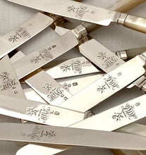 George III Cased Set of Crested Silver & Mother of Pearl Dessert Knives & Forks for Twelve, circa 1810.