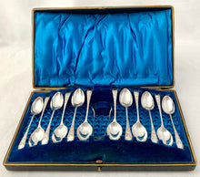 Aesthetic Movement Twelve Silver Coffee Spoons & Tongs. Sheffield 1903 Arthur & Co. Ltd. 4 troy ounces.