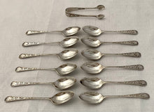 Aesthetic Movement Twelve Silver Coffee Spoons & Tongs. Sheffield 1903 Arthur & Co. Ltd. 4 troy ounces.