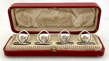 Edwardian Cased Set of Four Silver Place Card Holders. Birmingham 1908-11 John William Barrett. 2.8 troy ounces.