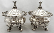 Victorian Pair of Silver Plated Mask Head Sauce Tureens. Birmingham, G.R. Collis & Co., circa 1860.