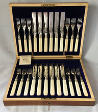 Edward VII fitted case of silver ferruled & ivory handled dessert knives & forks for twelve. Sheffield 1906/07 John Round & Son Ltd.