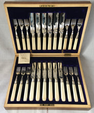Edward VII fitted case of silver ferruled & ivory handled dessert knives & forks for twelve. Sheffield 1906/07 John Round & Son Ltd.