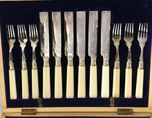Edward VII fitted case of silver ferruled & ivory handled dessert knives & forks for twelve. Sheffield 1906/07 John Round & Son Ltd.