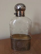 Asprey planished silver gilt and vine etched cut glass hip flask. London 1900 Charles & George Asprey.