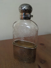 Asprey planished silver gilt and vine etched cut glass hip flask. London 1900 Charles & George Asprey.