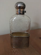 Asprey planished silver gilt and vine etched cut glass hip flask. London 1900 Charles & George Asprey.