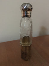 Asprey planished silver gilt and vine etched cut glass hip flask. London 1900 Charles & George Asprey.