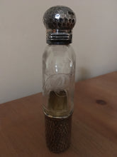 Asprey planished silver gilt and vine etched cut glass hip flask. London 1900 Charles & George Asprey.