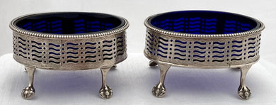 Georgian, George III, Pair of Pierced Silver Salts with Liners. London 1778. 2.2 troy ounces.