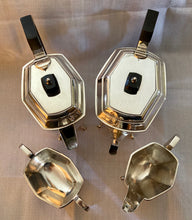 Art Deco silver plated four piece tea set of hexagonal form. Lewis Rose & Co. of Sheffield circa 1935.