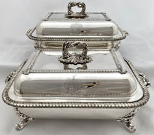 George IV Pair of Old Sheffield Plate Entree Dishes on Warming Stands. Arms of Dickson & Huntley.