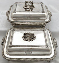 George IV Pair of Old Sheffield Plate Entree Dishes on Warming Stands. Arms of Dickson & Huntley.