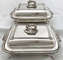 George IV Pair of Old Sheffield Plate Entree Dishes on Warming Stands. Arms of Dickson & Huntley.