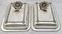 George IV Pair of Old Sheffield Plate Entree Dishes on Warming Stands. Arms of Dickson & Huntley.