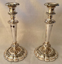 Late Georgian Pair of Old Sheffield Plate Ornate Candlesticks, circa 1830.