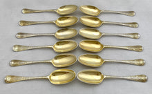 Georgian, George II, Twelve Silver Gilt Tablespoons. London 1730/31 Caleb Hill. 31.2 troy ounces.