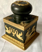 19th Century French Empire Style Gilt Bronze Mounted Ebonised Metalware Inkwell.