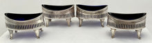 Four George III Silver Salts With Blue Glass Liners. London 1797 William Abdy II. 5 troy ounces.