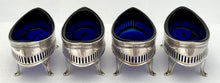 Four George III Silver Salts With Blue Glass Liners. London 1797 William Abdy II. 5 troy ounces.