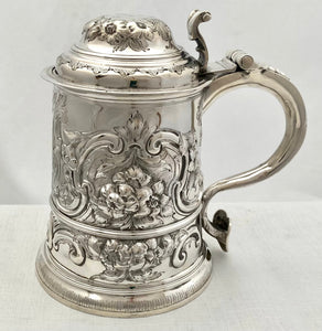 Georgian, George II, Silver Lidded Tankard. London 1738 Richard Bayley. 21.7 troy ounces.