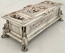 Victorian Neoclassical Silver Plated Figural Casket. Elkington & Co. circa 1865.