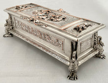 Victorian Neoclassical Silver Plated Figural Casket. Elkington & Co. circa 1865.