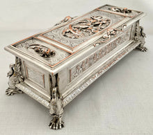 Victorian Neoclassical Silver Plated Figural Casket. Elkington & Co. circa 1865.