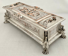 Victorian Neoclassical Silver Plated Figural Casket. Elkington & Co. circa 1865.