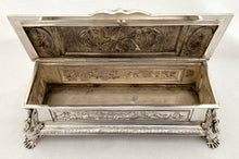 Victorian Neoclassical Silver Plated Figural Casket. Elkington & Co. circa 1865.