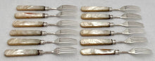 William IV Cased Set of Silver & Carved Mother of Pearl Dessert Knives & Forks for Twelve. Sheffield 1831/32 Aaron Hadfield.