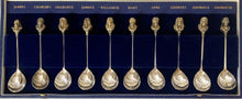 "The American Royal Family". Ten Silver Spoons with Cast Gilt Monarch Finials. London 1977 Library of Imperial History.   11.3 troy ounces.